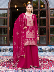 Pink Jacquard Kurta Set with Dupatta