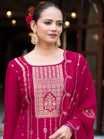 Pink Jacquard Kurta Set with Dupatta