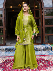 Green Jacquard Kurta Set with Dupatta