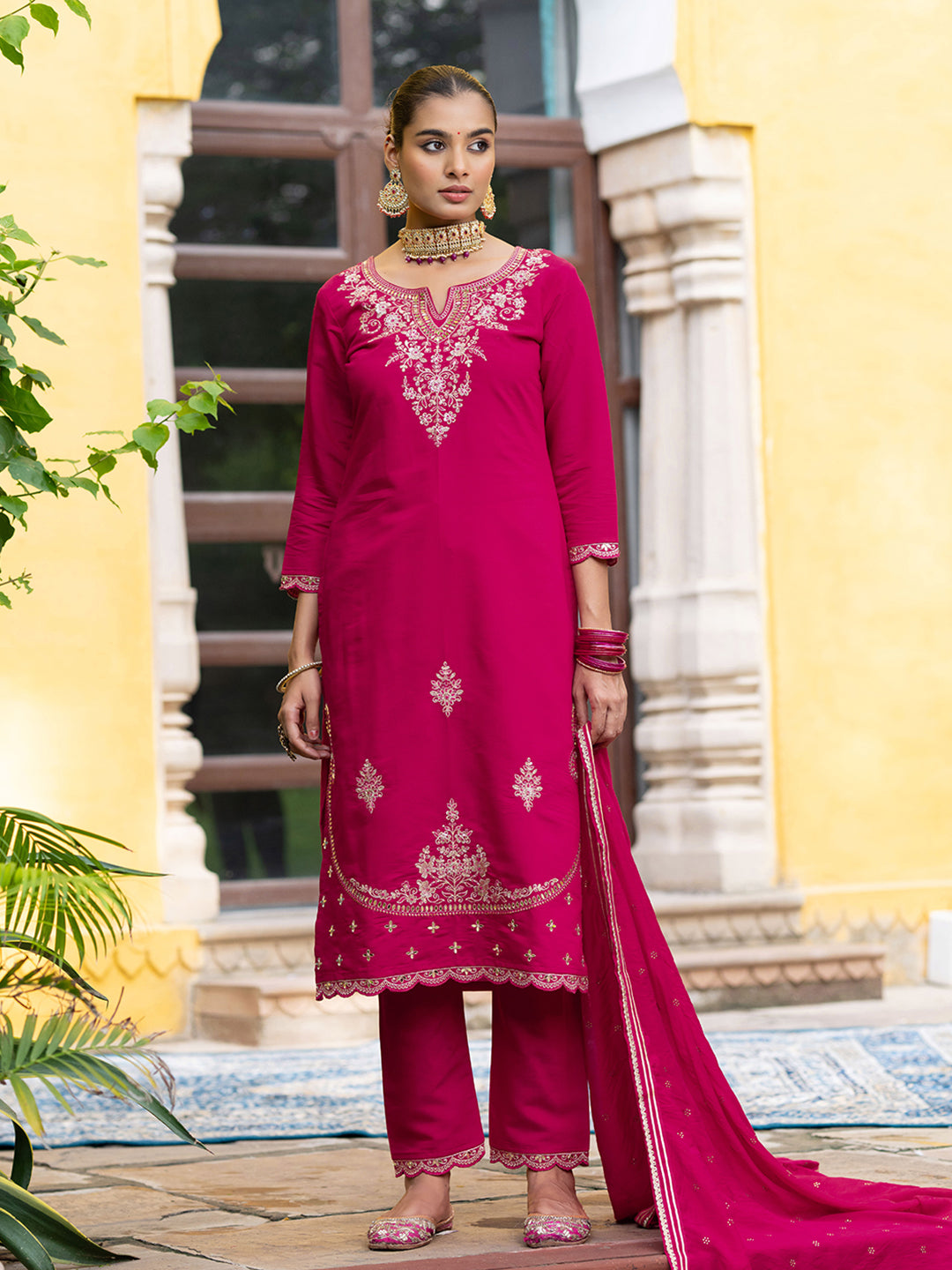 Pink Straight Kurta Set with Dupatta