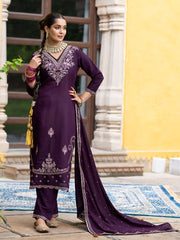 Purple Straight Kurta Set with Dupatta