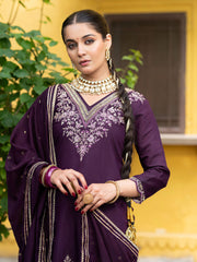 Purple Straight Kurta Set with Dupatta