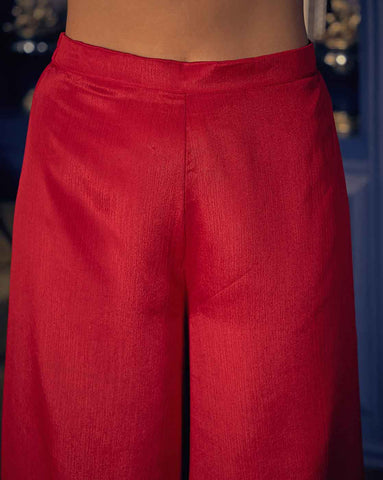 Crimson Red Sleeveless Kurta and Flared Palazzo Set
