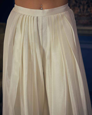 White Embroidered Short Kurta and Flared Palazzo Set