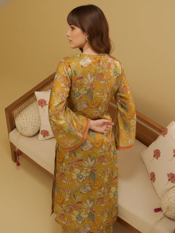Yellow Floral Print Kurta and Trouser Set