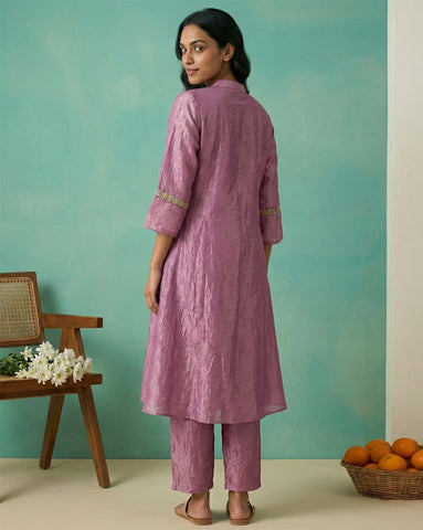 Lavender Embroidered A-Line Kurta and Trouser Set