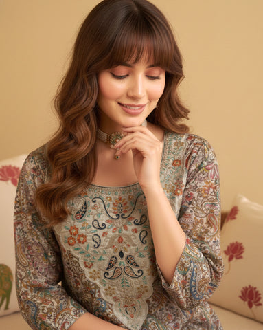 Multicolor Paisley Print Short A-Line Kurta and Flared Palazzo Set