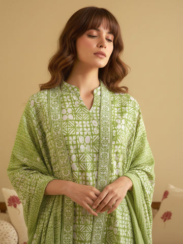 Lime Green Geometric Print Short Kurta and Afghan Pant Set