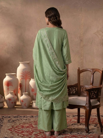 Sage Green Embroidered Gathered Kurta and Palazzo Set