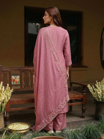 Onion Pink Embroidered Gathered Kurta and Palazzo Set