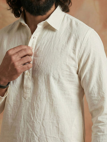 Men's Off-White Cotton Kurta with Cream Patiala Salwar Set