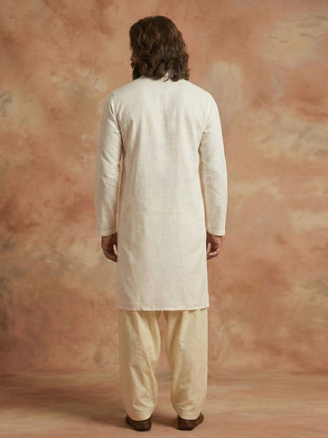 Men's Off-White Cotton Kurta with Cream Patiala Salwar Set